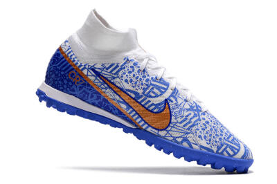Men's Nike Air Zoom Mercurial Superfly 9 Elite TF Artificial Turf High-Tops Football Shoes - Blue/White/Gold