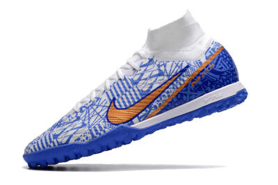 Men's Nike Air Zoom Mercurial Superfly 9 Elite TF Artificial Turf High-Tops Football Shoes - Blue/White/Gold