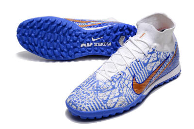 Men's Nike Air Zoom Mercurial Superfly 9 Elite TF Artificial Turf High-Tops Football Shoes - Blue/White/Gold