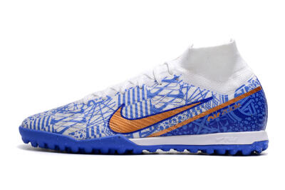 Men's Nike Air Zoom Mercurial Superfly 9 Elite TF Artificial Turf High-Tops Football Shoes - Blue/White/Gold