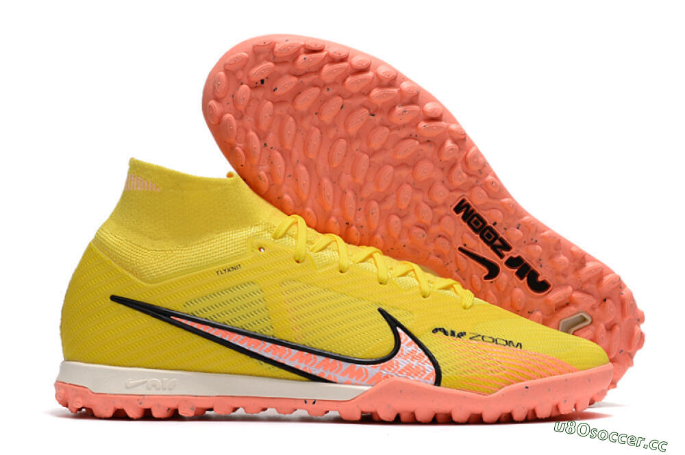 Men's Nike Air Zoom Mercurial Superfly 9 Elite TF Artificial Turf High-Tops Football Shoes - Yellow/Pink/Black 2