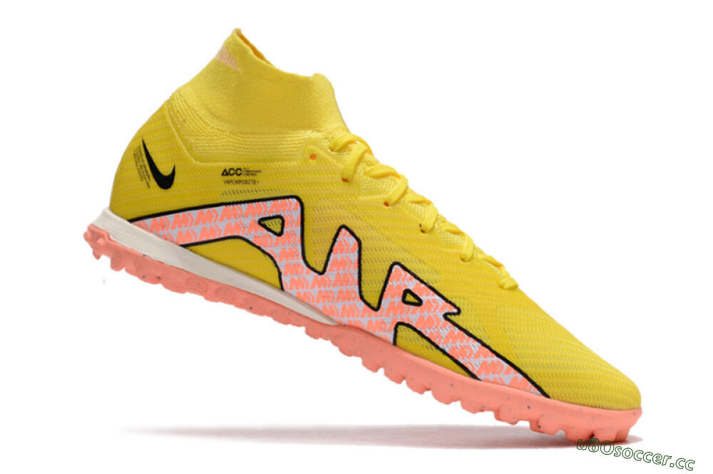 Men's Nike Air Zoom Mercurial Superfly 9 Elite TF Artificial Turf High-Tops Football Shoes - Yellow/Pink/Black 4
