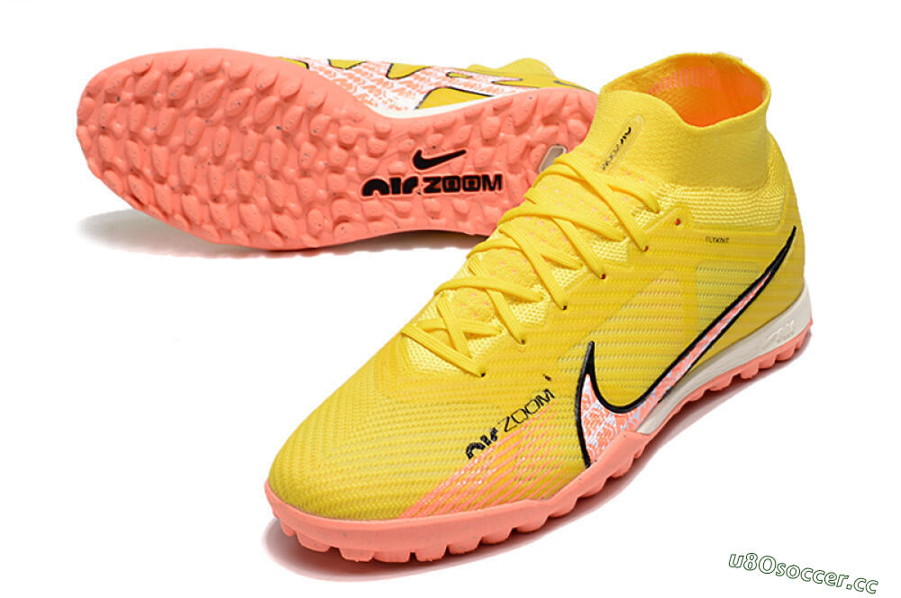 Men's Nike Air Zoom Mercurial Superfly 9 Elite TF Artificial Turf High-Tops Football Shoes - Yellow/Pink/Black 3