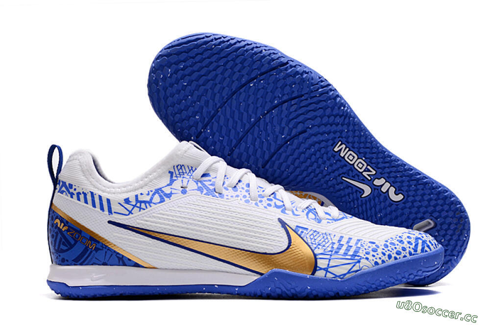 Men's Nike Air Zoom Mercurial Vapor 15 Pro IC Indoor & Futsal Low-Tops Football Shoes - White/Blue/Gold 2