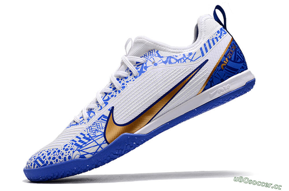 Men's Nike Air Zoom Mercurial Vapor 15 Pro IC Indoor & Futsal Low-Tops Football Shoes - White/Blue/Gold 5