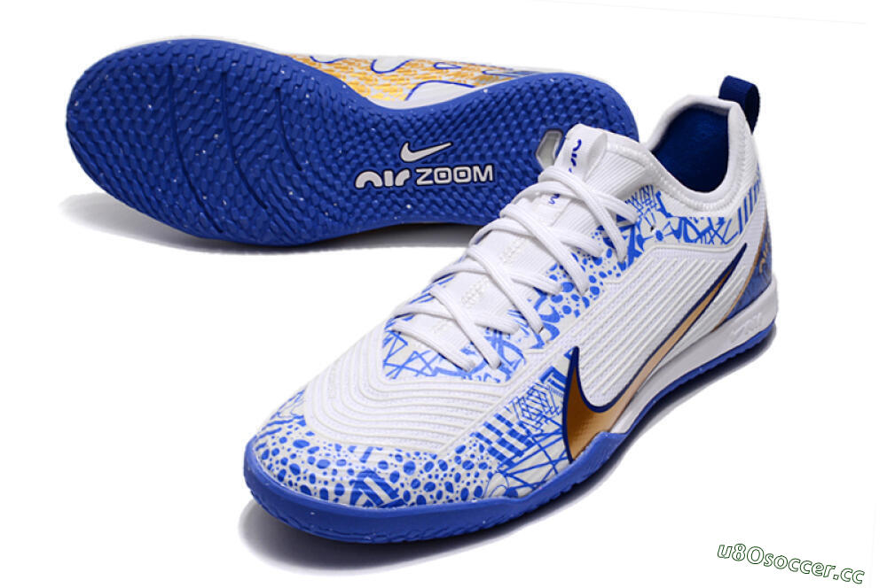Men's Nike Air Zoom Mercurial Vapor 15 Pro IC Indoor & Futsal Low-Tops Football Shoes - White/Blue/Gold 3