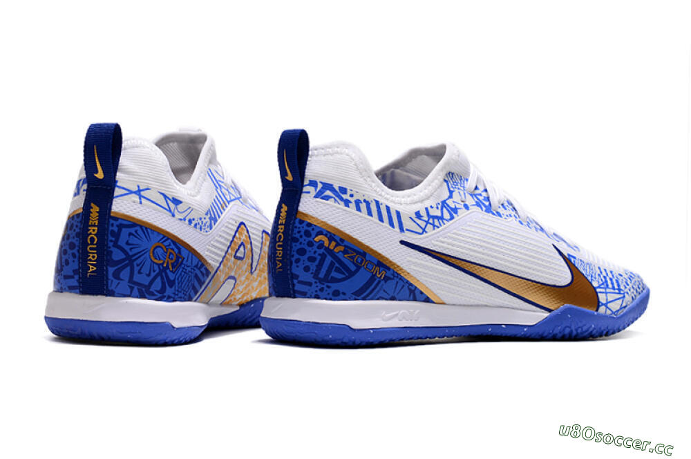 Men's Nike Air Zoom Mercurial Vapor 15 Pro IC Indoor & Futsal Low-Tops Football Shoes - White/Blue/Gold 6