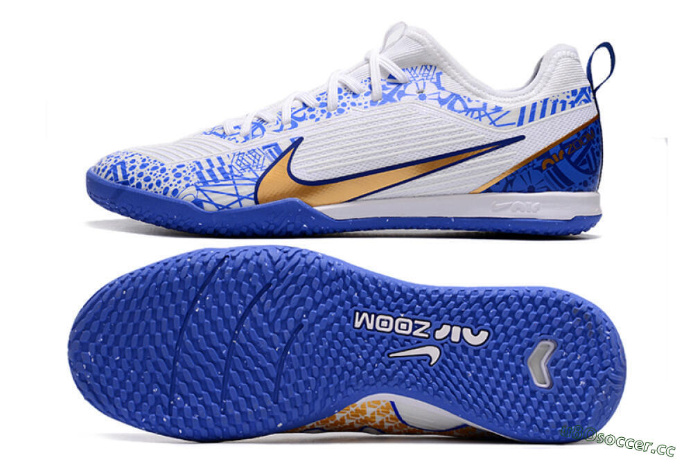 Men's Nike Air Zoom Mercurial Vapor 15 Pro IC Indoor & Futsal Low-Tops Football Shoes - White/Blue/Gold 1