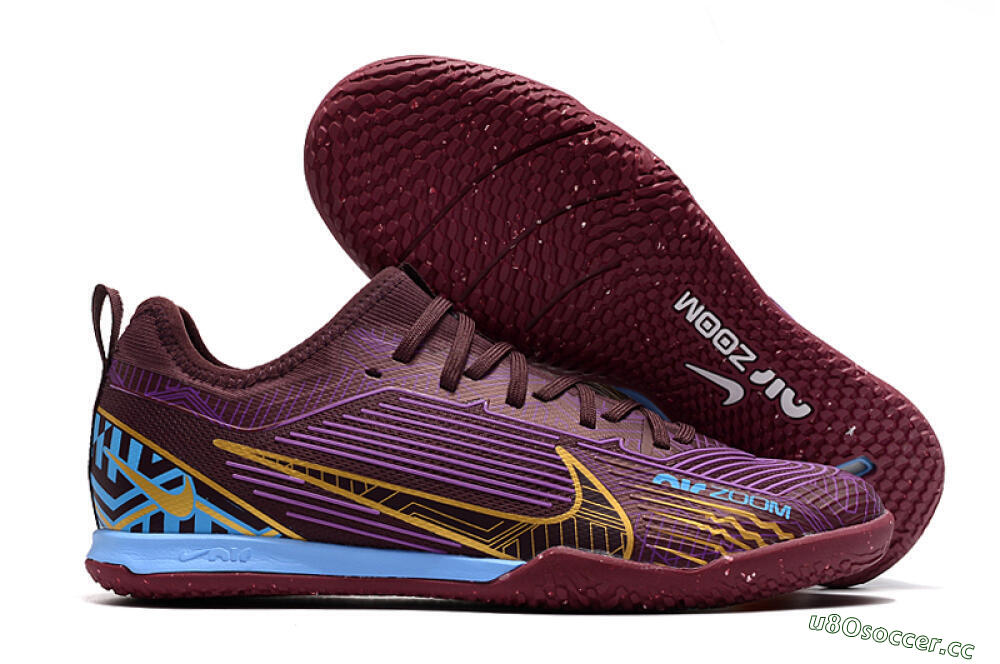Men's Nike Air Zoom Mercurial Vapor 15 Pro IC Indoor & Futsal Low-Tops Football Shoes - Red/Purple/Gold/Blue 2