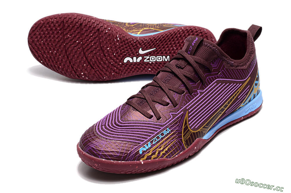 Men's Nike Air Zoom Mercurial Vapor 15 Pro IC Indoor & Futsal Low-Tops Football Shoes - Red/Purple/Gold/Blue 3