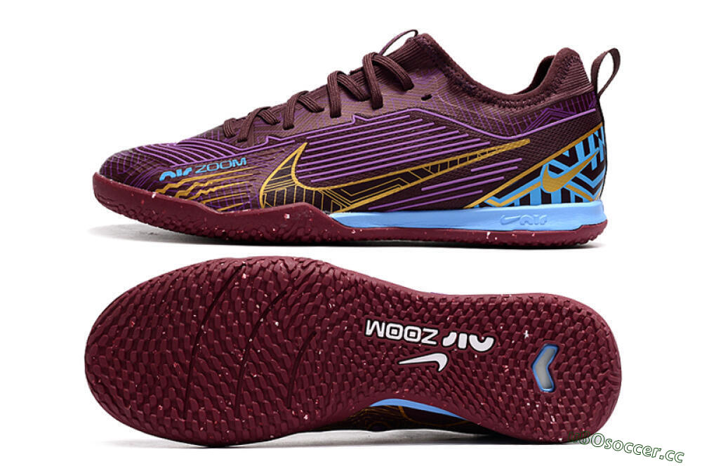Men's Nike Air Zoom Mercurial Vapor 15 Pro IC Indoor & Futsal Low-Tops Football Shoes - Red/Purple/Gold/Blue 1