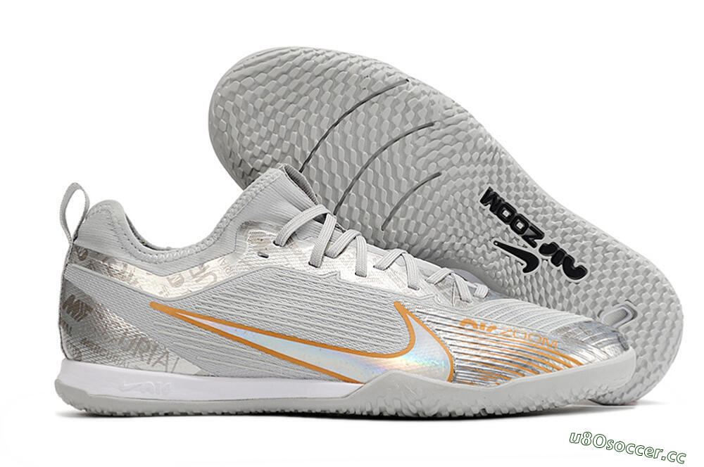 Men's Nike Air Zoom Mercurial Vapor 15 Pro IC Indoor & Futsal Low-Tops Football Shoes - Silver/Gold/White 2