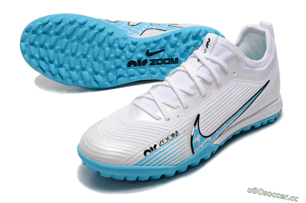 Men's Nike Air Zoom Mercurial Vapor 15 Pro TF Artificial Turf Low-Tops Football Shoes - White/Blue/Black 3