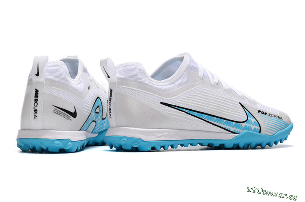 Men's Nike Air Zoom Mercurial Vapor 15 Pro TF Artificial Turf Low-Tops Football Shoes - White/Blue/Black 6