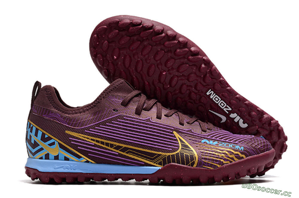Men's Nike Air Zoom Mercurial Vapor 15 Pro TF Artificial Turf Low-Tops Football Shoes - Red/Purple/Gold/Blue 2