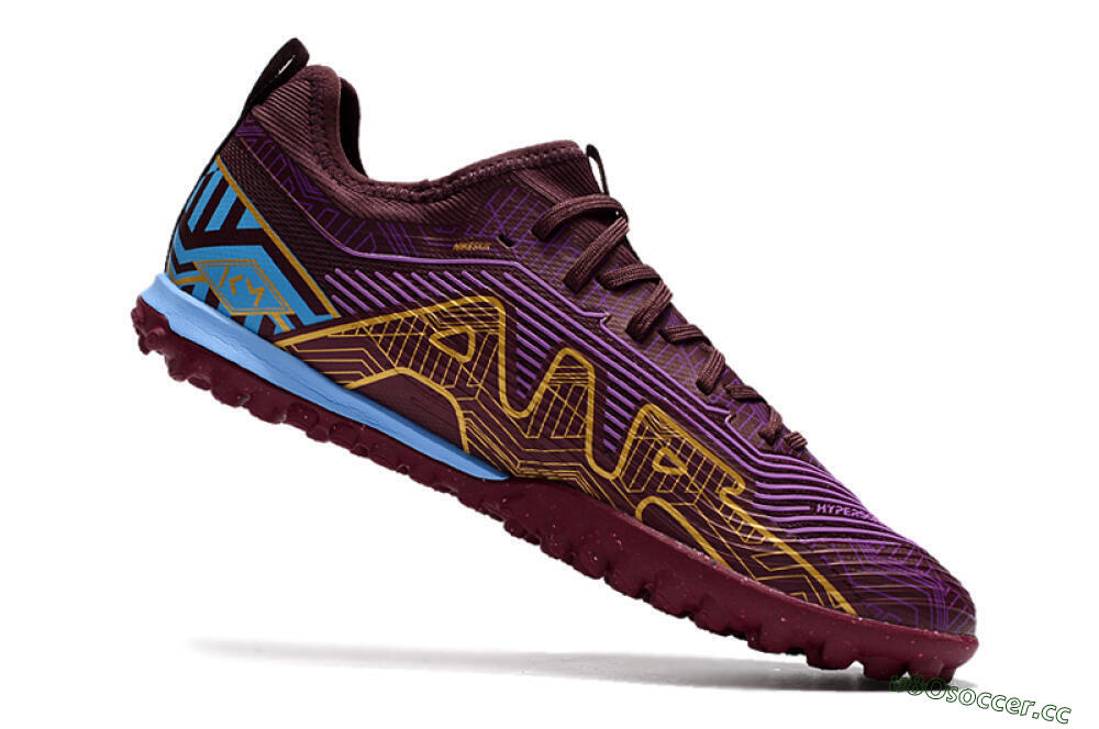 Men's Nike Air Zoom Mercurial Vapor 15 Pro TF Artificial Turf Low-Tops Football Shoes - Red/Purple/Gold/Blue 4