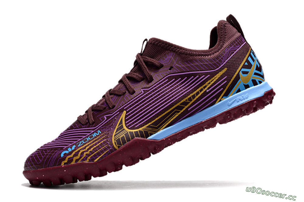 Men's Nike Air Zoom Mercurial Vapor 15 Pro TF Artificial Turf Low-Tops Football Shoes - Red/Purple/Gold/Blue 5