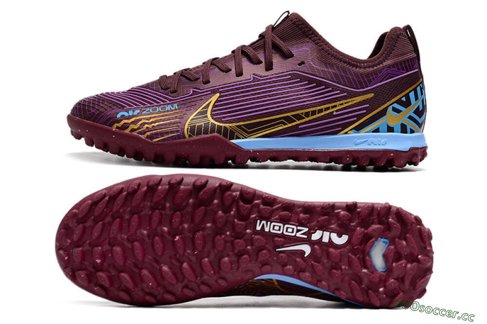Men's Nike Air Zoom Mercurial Vapor 15 Pro TF Artificial Turf Low-Tops Football Shoes - Red/Purple/Gold/Blue 1
