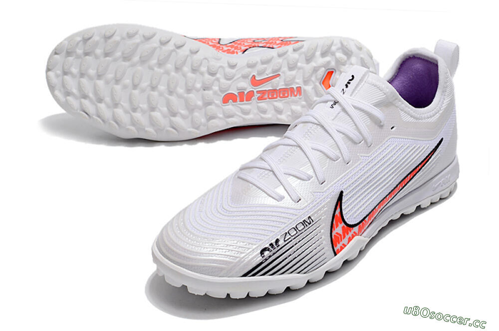 Men's Nike Air Zoom Mercurial Vapor 15 Pro TF Artificial Turf Low-Tops Football Shoes - White/Black/Red 3