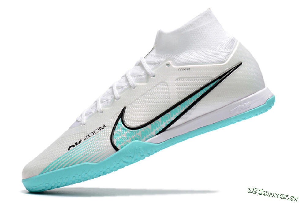 Men's Nike Air Zoom Mercurial Superfly 9 Elite IC Indoor & Futsal High-Tops Football Shoes - White/Blue/Black 5