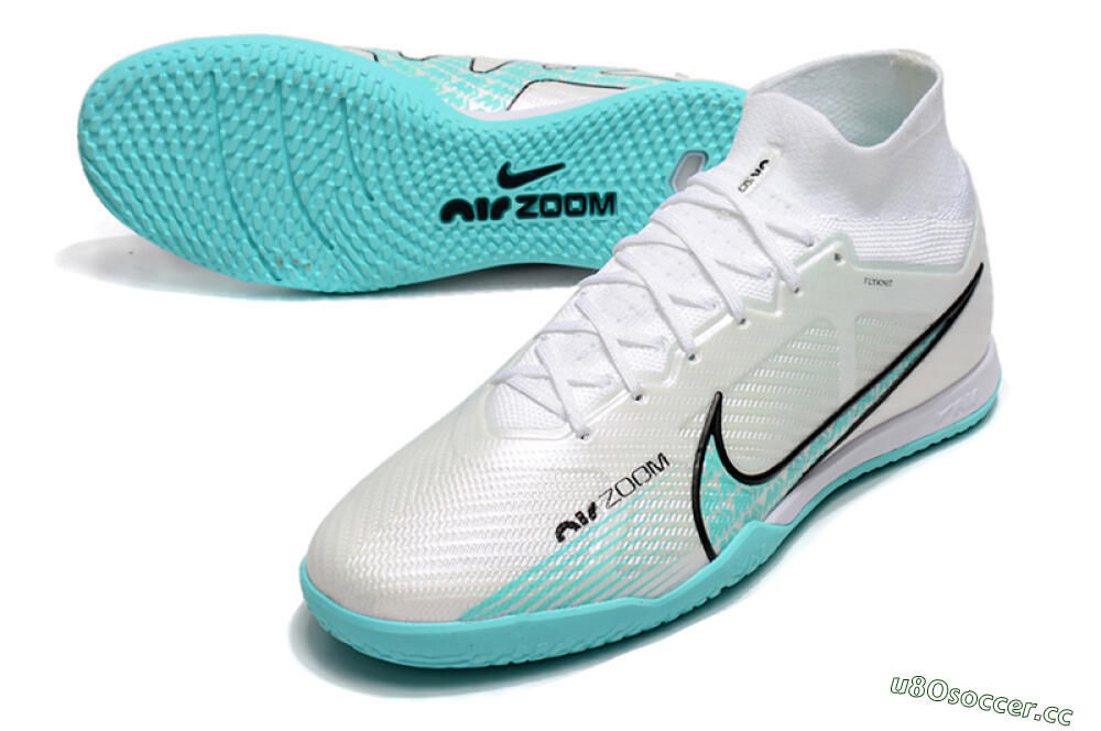 Men's Nike Air Zoom Mercurial Superfly 9 Elite IC Indoor & Futsal High-Tops Football Shoes - White/Blue/Black 3