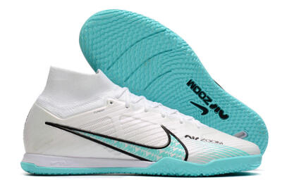 Men's Nike Air Zoom Mercurial Superfly 9 Elite IC Indoor & Futsal High-Tops Football Shoes - White/Blue/Black