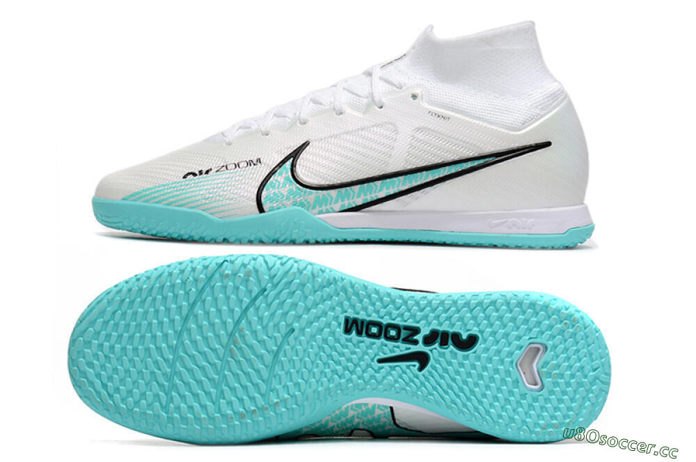 Men's Nike Air Zoom Mercurial Superfly 9 Elite IC Indoor & Futsal High-Tops Football Shoes - White/Blue/Black 1