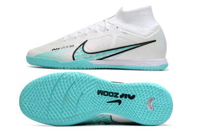 Men's Nike Air Zoom Mercurial Superfly 9 Elite IC Indoor & Futsal High-Tops Football Shoes - White/Blue/Black