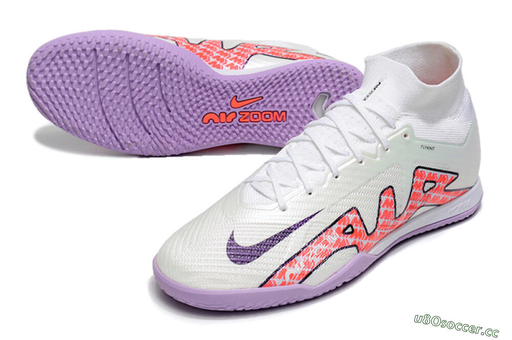 Men's Nike Air Zoom Mercurial Superfly 9 Elite IC Indoor & Futsal High-Tops Football Shoes - White/Black/Red/Purple 3