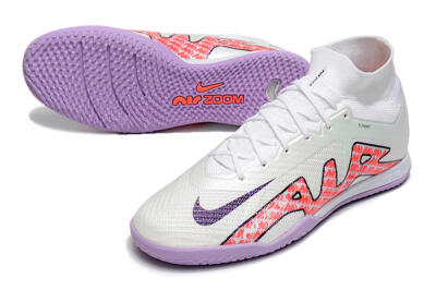 Men's Nike Air Zoom Mercurial Superfly 9 Elite IC Indoor & Futsal High-Tops Football Shoes - White/Black/Red/Purple