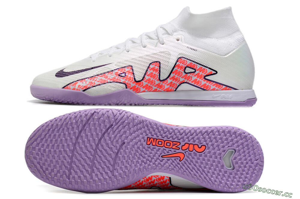 Men's Nike Air Zoom Mercurial Superfly 9 Elite IC Indoor & Futsal High-Tops Football Shoes - White/Black/Red/Purple 1