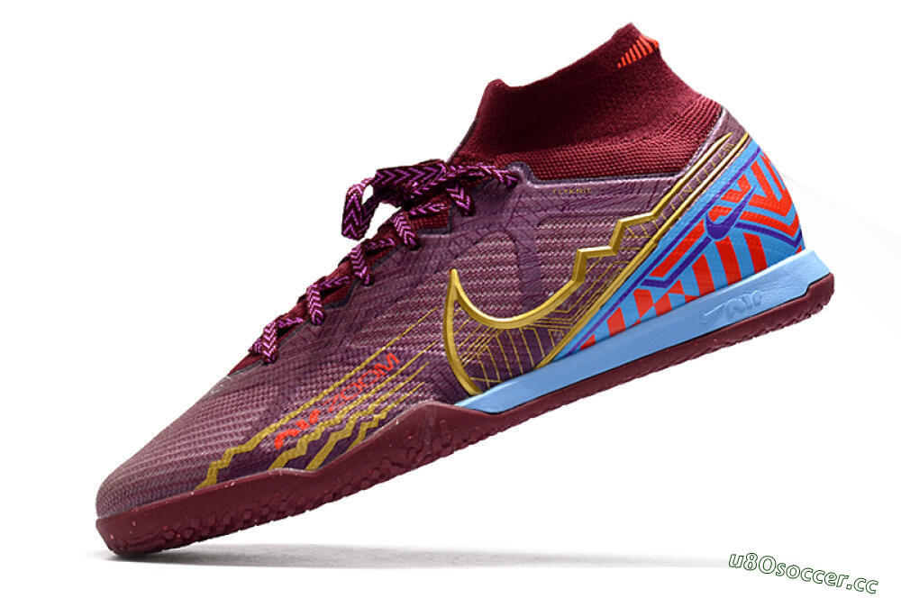 Men's Nike Air Zoom Mercurial Superfly 9 Elite IC Indoor & Futsal High-Tops Football Shoes - Red/Purple/Gold/Blue 5