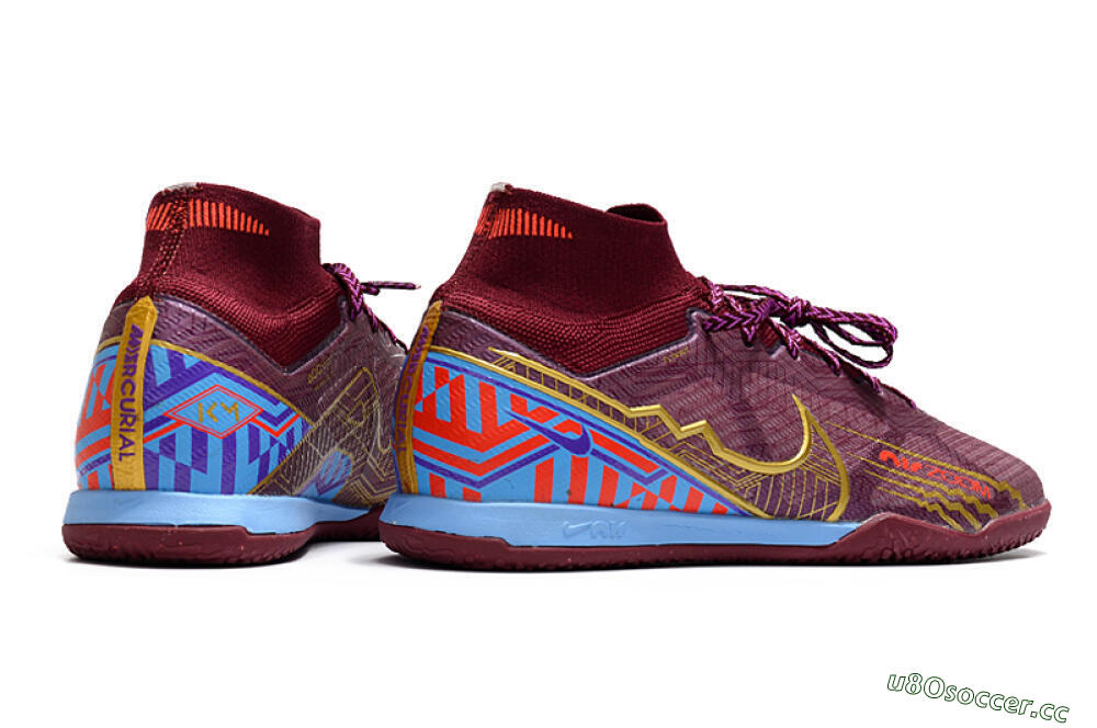 Men's Nike Air Zoom Mercurial Superfly 9 Elite IC Indoor & Futsal High-Tops Football Shoes - Red/Purple/Gold/Blue 6