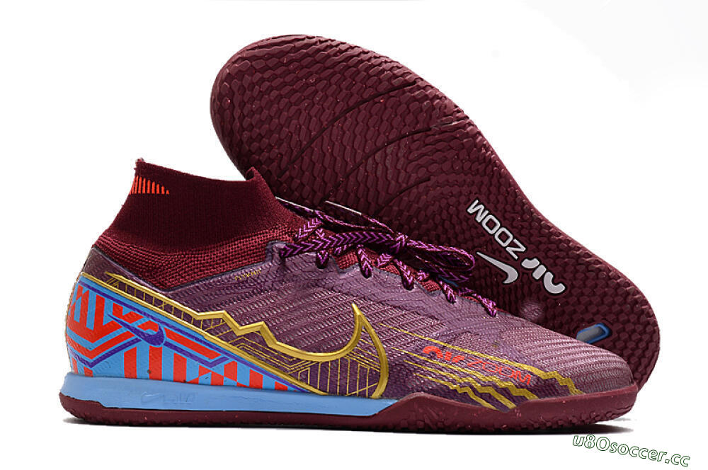 Men's Nike Air Zoom Mercurial Superfly 9 Elite IC Indoor & Futsal High-Tops Football Shoes - Red/Purple/Gold/Blue 2