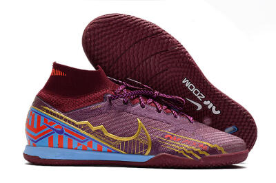 Men's Nike Air Zoom Mercurial Superfly 9 Elite IC Indoor & Futsal High-Tops Football Shoes - Red/Purple/Gold/Blue
