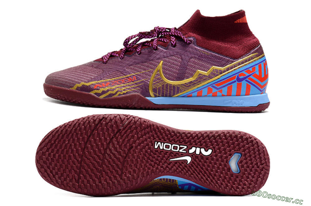Men's Nike Air Zoom Mercurial Superfly 9 Elite IC Indoor & Futsal High-Tops Football Shoes - Red/Purple/Gold/Blue 1