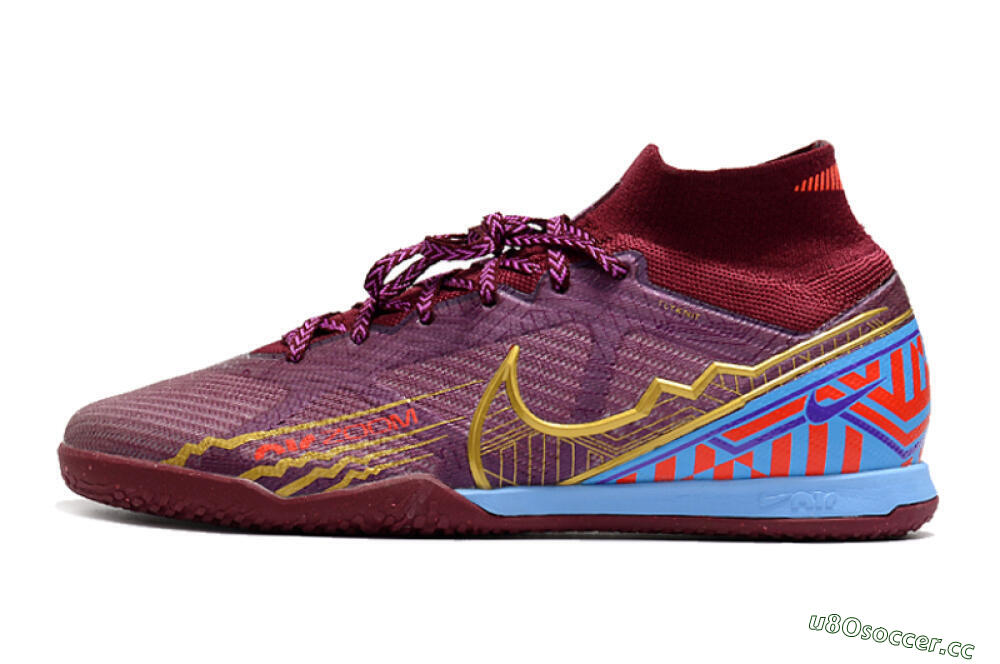 Men's Nike Air Zoom Mercurial Superfly 9 Elite IC Indoor & Futsal High-Tops Football Shoes - Red/Purple/Gold/Blue 0