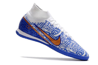 Men's Nike Air Zoom Mercurial Superfly 9 Elite IC Indoor & Futsal High-Tops Football Shoes - White/Blue/Gold