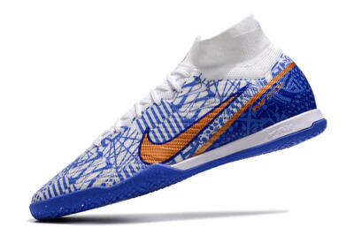 Men's Nike Air Zoom Mercurial Superfly 9 Elite IC Indoor & Futsal High-Tops Football Shoes - White/Blue/Gold