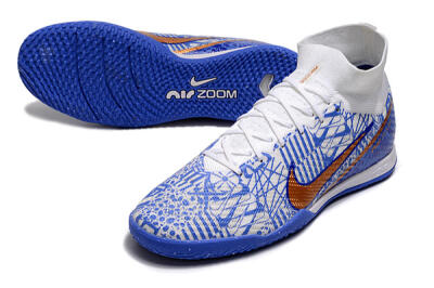Men's Nike Air Zoom Mercurial Superfly 9 Elite IC Indoor & Futsal High-Tops Football Shoes - White/Blue/Gold