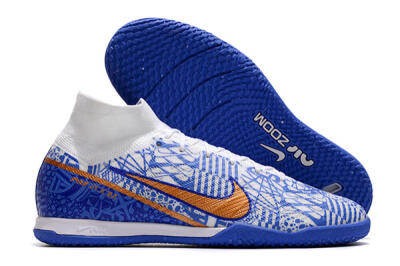 Men's Nike Air Zoom Mercurial Superfly 9 Elite IC Indoor & Futsal High-Tops Football Shoes - White/Blue/Gold