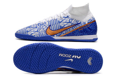 Men's Nike Air Zoom Mercurial Superfly 9 Elite IC Indoor & Futsal High-Tops Football Shoes - White/Blue/Gold