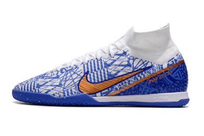 Men's Nike Air Zoom Mercurial Superfly 9 Elite IC Indoor & Futsal High-Tops Football Shoes - White/Blue/Gold