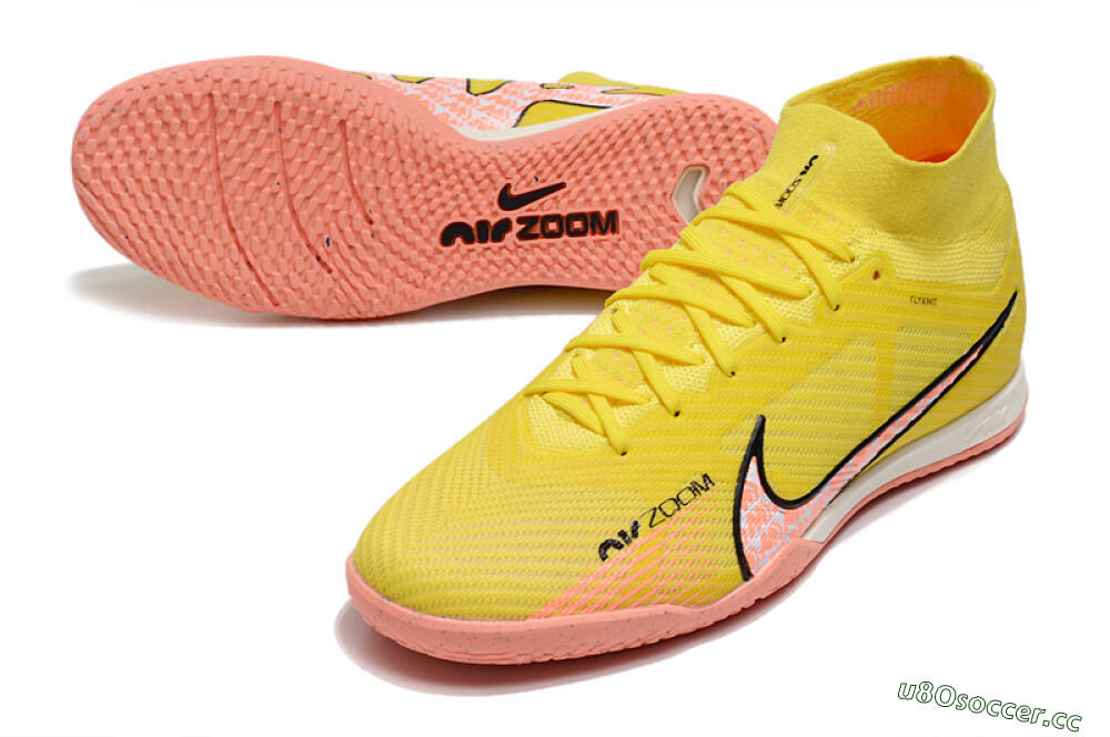 Men's Nike Air Zoom Mercurial Superfly 9 Elite IC Indoor & Futsal High-Tops Football Shoes - Yellow/Pink/Black 3