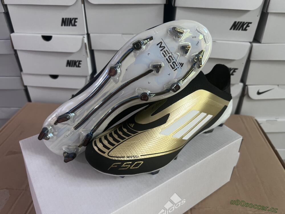 Men's Adidas F50 Adizero Messi Laceless FG Firm Ground Low-Tops Football Boots - Gold/White/Black