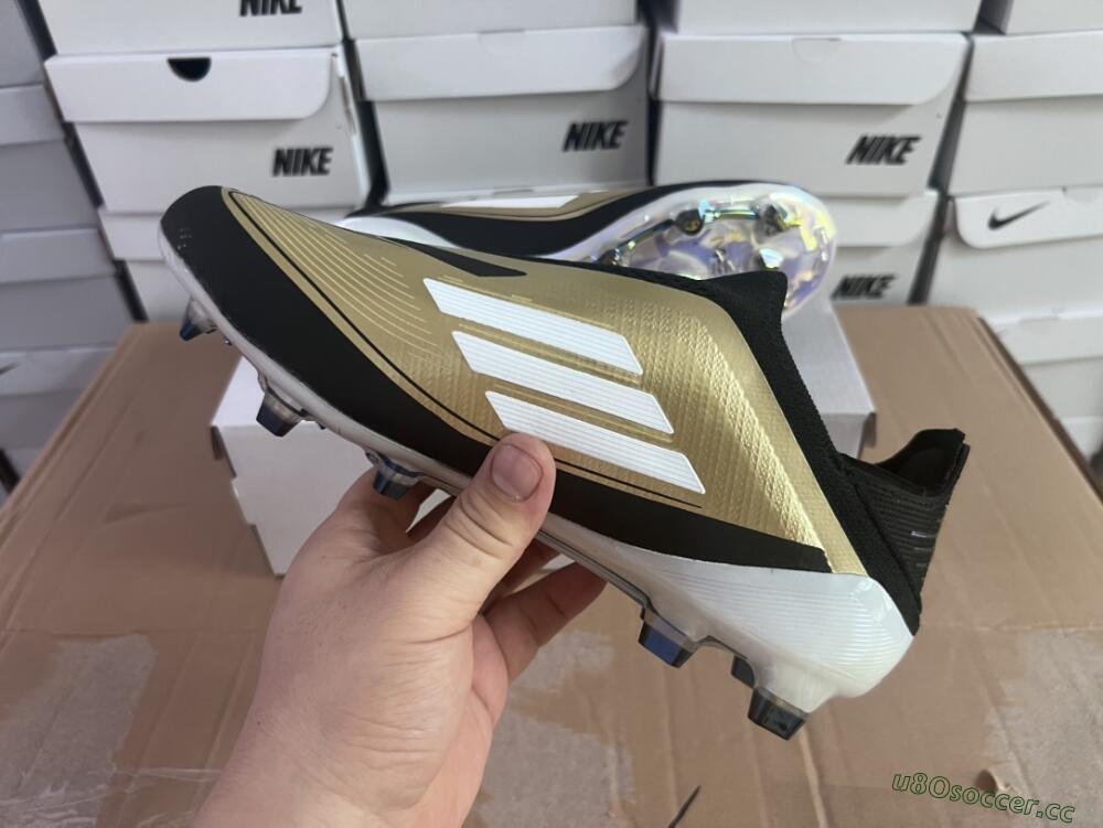 Men's Adidas F50 Adizero Messi Laceless FG Firm Ground Low-Tops Football Boots - Gold/White/Black