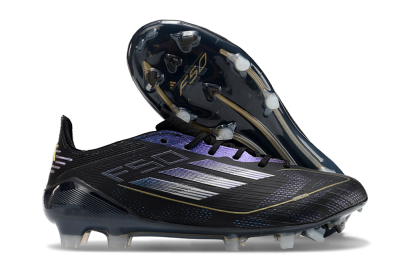 Unisex Adidas F50 Elite FG Firm Ground Low-Tops Football Boots - Black/Silver/Purple