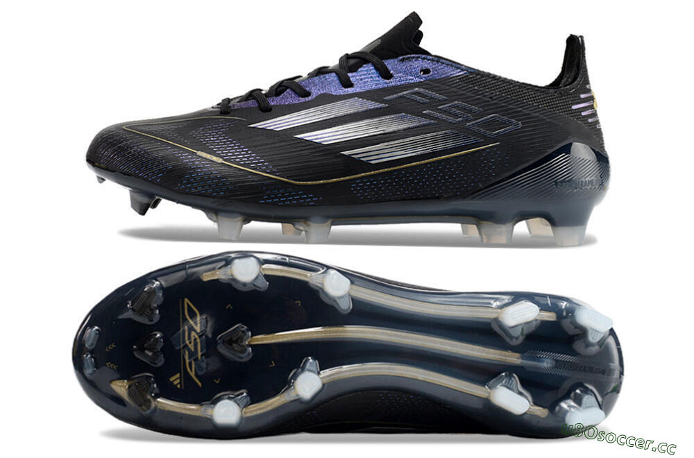 Unisex Adidas F50 Elite FG Firm Ground Low-Tops Football Boots - Black/Silver/Purple 1