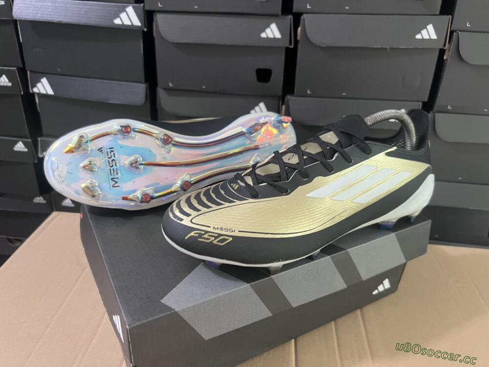 Men's Adidas F50 Adizero Messi FG Firm Ground Low-Tops Football Boots - Gold/White/Black