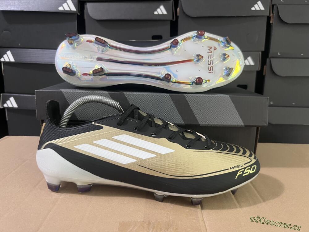 Men's Adidas F50 Adizero Messi FG Firm Ground Low-Tops Football Boots - Gold/White/Black